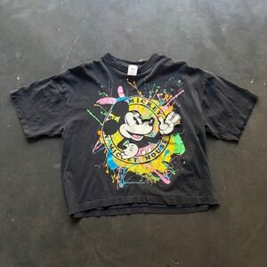 Vintage Disney Wear Mickey Mouse Paint Splatter T-Shirt Black 90s USA Made Large